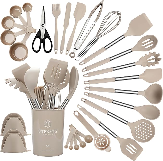 QMVESS Silicone Cooking Utensils Set, 446°F Heat Resistant Spatula, Spoons Set by QMVESS