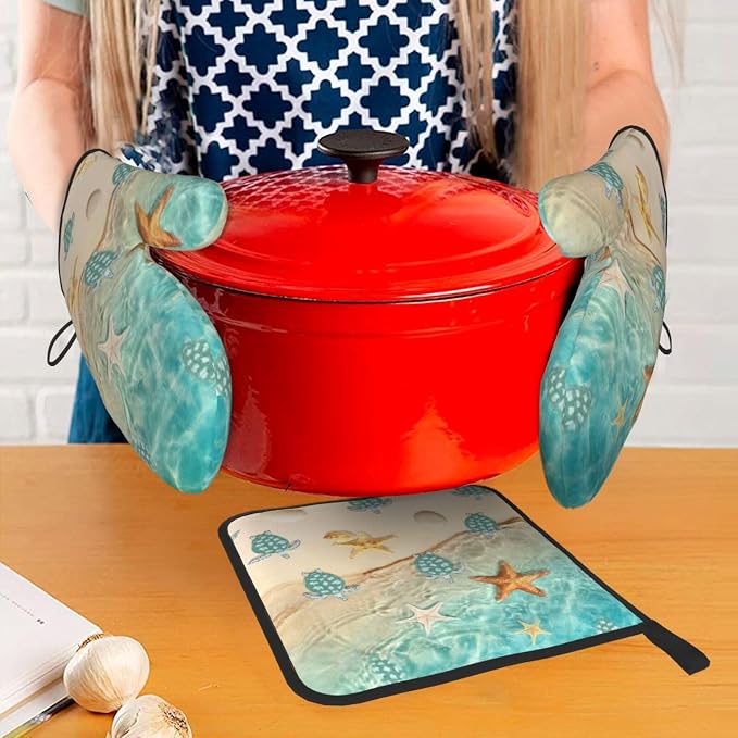 Sea Turtles Beach Oven Mitts and Pot Holders Sets of 3 Nautical Kitchen Decor - Image 7