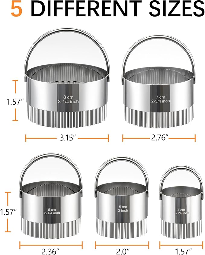 Biscuit Cutter Set with Handle, 5 Piece Stainless Steel Fluted Round Cookie - Image 3
