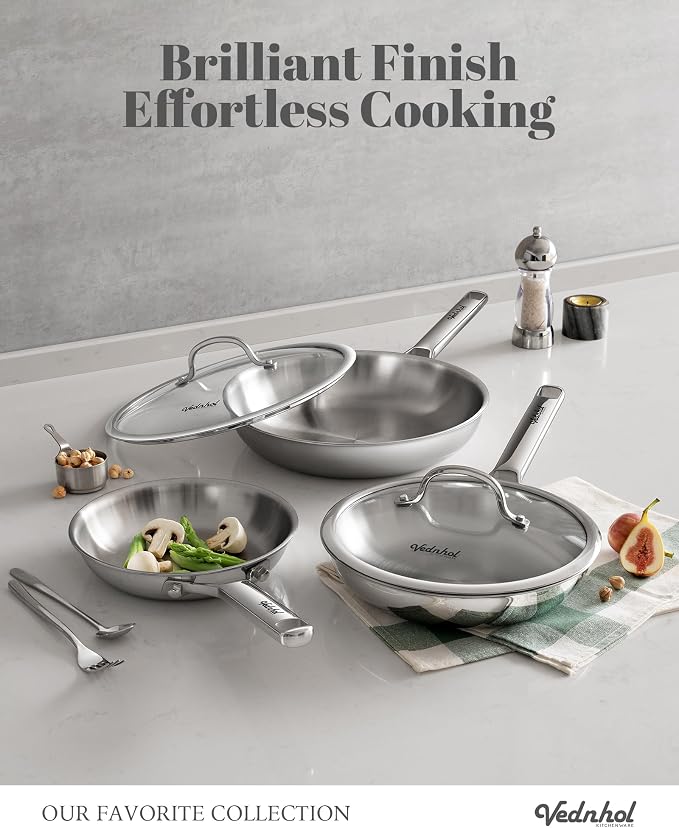Stainless Steel Pan with Lid, 12 Inch Stainless Steel Frying Pan, Tri-Ply - Image 2
