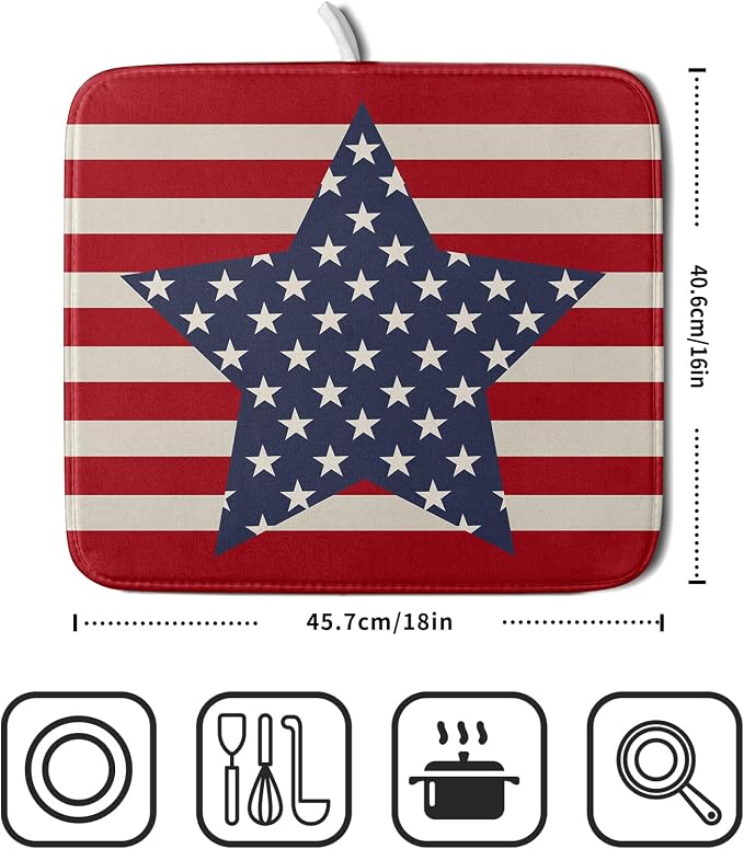 Blue Star Patriotic July of 4th Dish Drying Mat - Image 2