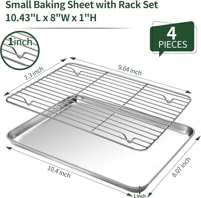 Baking Sheet with Cooling Rack Set, CEKEE Stainless Steel Non Stick Small - Image 2