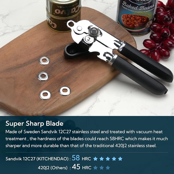 KITCHENDAO Manual Can Opener, Super Sharp Sandvik 12C27 Blade, Handheld Can - Image 2