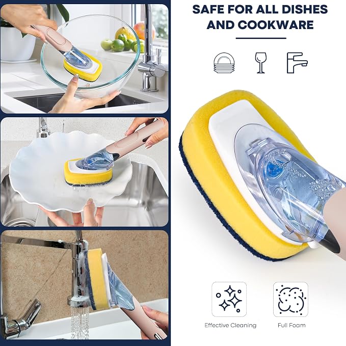 Dish Brush with Soap Dispenser Storage Set with 2 PCS Sponge Refills & Holder - Image 6