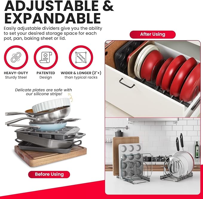 Better Things Home 7.5” Wide 12-Slot Adjustable Large Pan and Pot Lid Organizer - Image 3