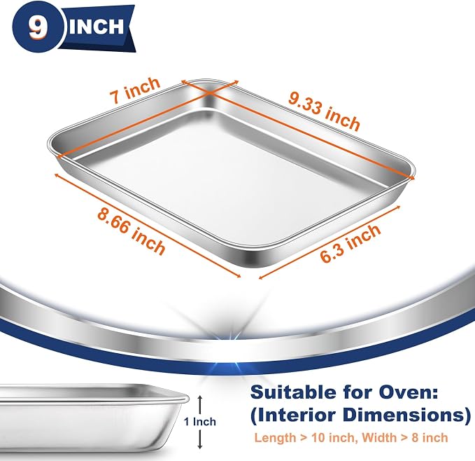 P&P CHEF 9 Inch Baking Cookie Sheet, Oven Pan Tray Stainless Steel Sheet Pan - Image 2