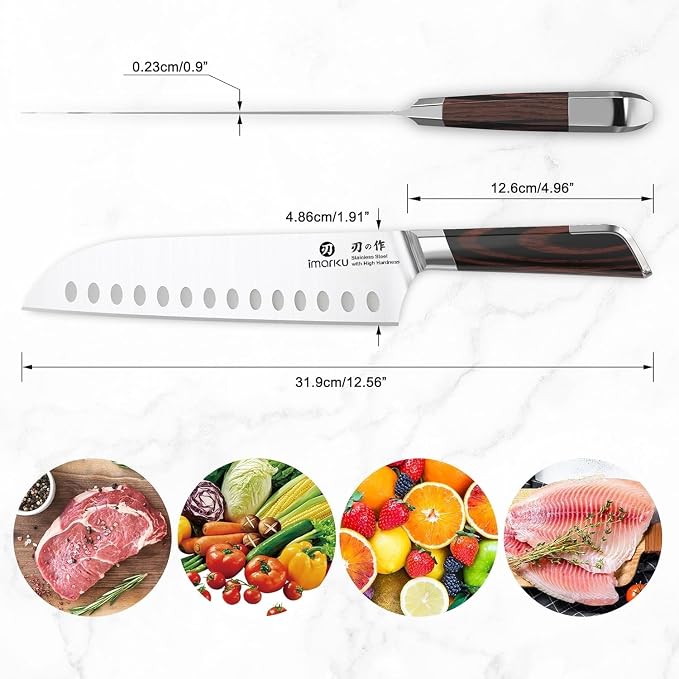 imarku Japanese Santoku Knife 7 Inch, Ultra Sharp Chef Knife, PakkaWood - Image 4