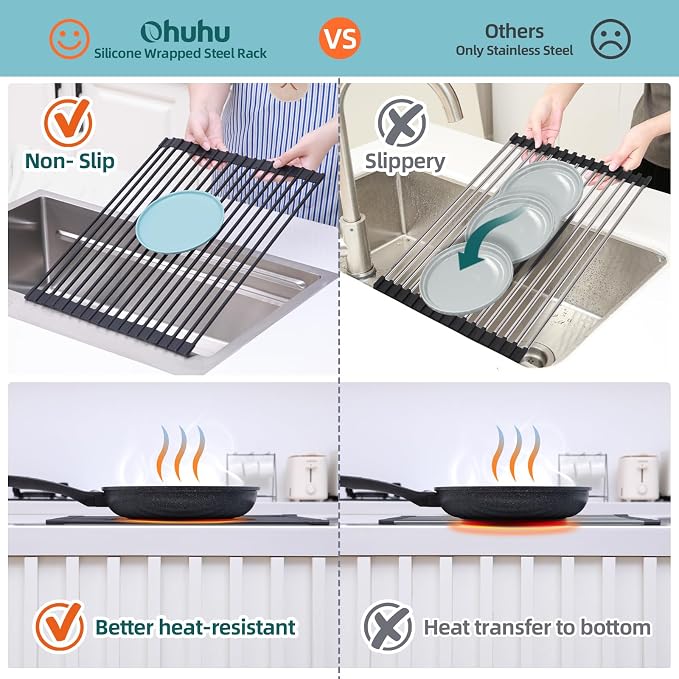 Ohuhu Roll Up Dish Racks, 16.5" L x 13" W Over The Sink Dish Drainer Drying - Image 4