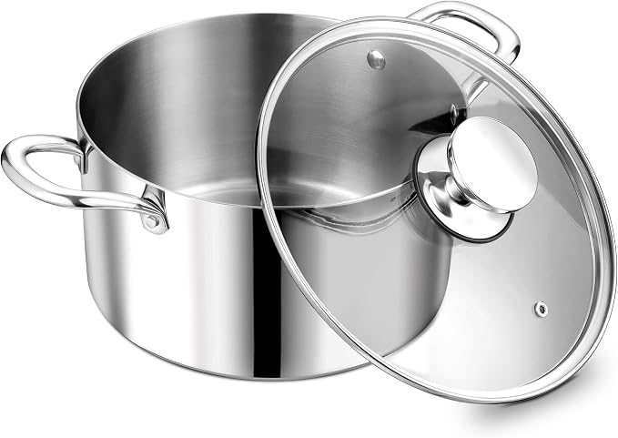 P&P CHEF 5 Quart Tri-Ply Stainless Steel Stock Pot, 5 Qt Stockpot Pasta Cooking by PPCHEF