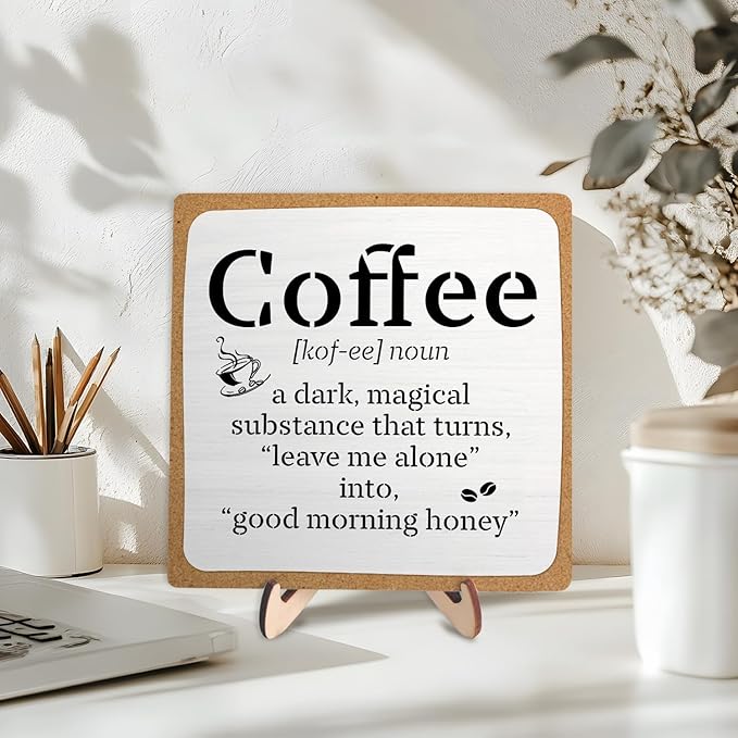 Funny Coffee Bar Decor – Rustic Wooden Sign - Image 4