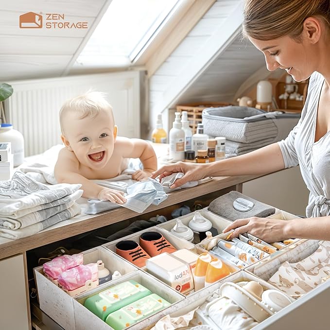 Cotton Linen Drawer Organizers for Baby Clothes, Premium Foldable Storage Bins - Image 4