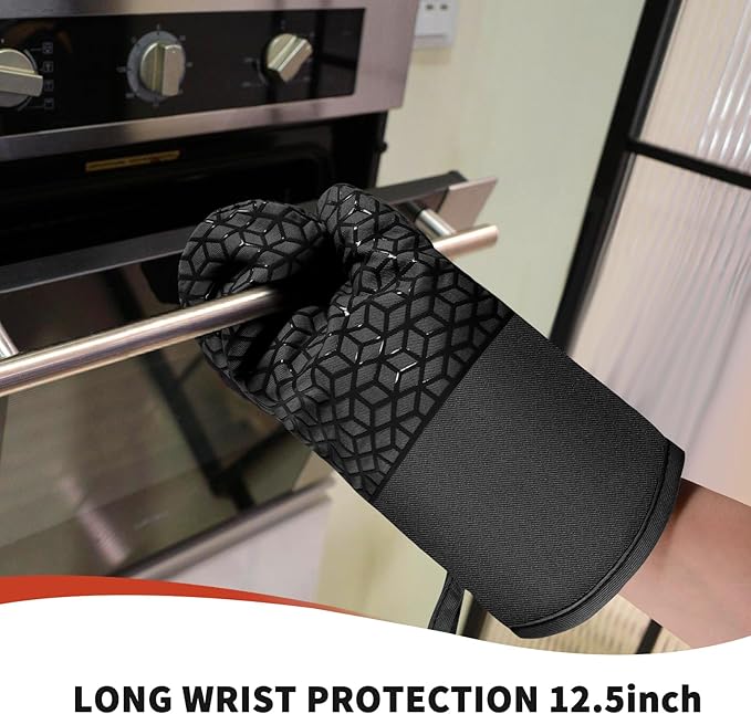 Oven Mitts and Pot Holders, 500 ℉ Heat Resistant Oven Mitts Sets, Silicone Oven - Image 4