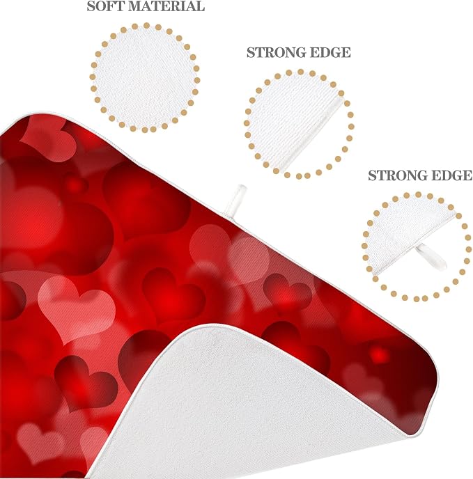 Red Valentines Dish Drying Mat 18x24 Inch Red Hearts Dish Drainer Protector Pad - Image 7