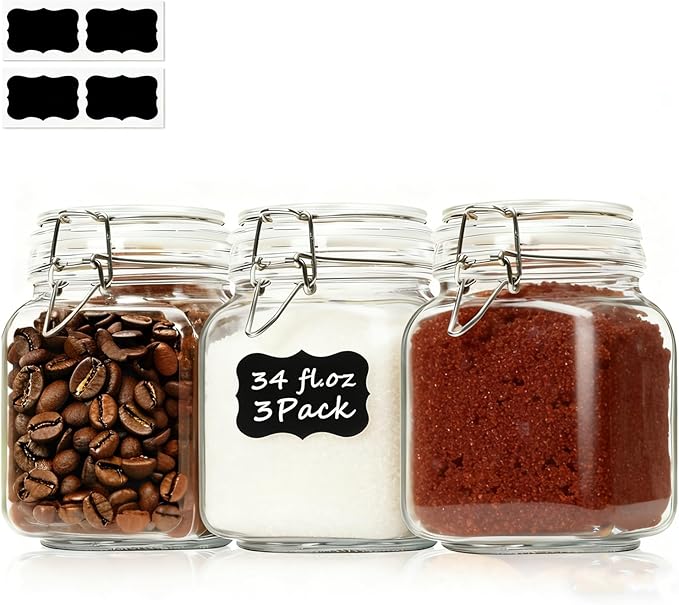 ComSaf 3-Pack Square Glass Coffee Canisters by ComSaf