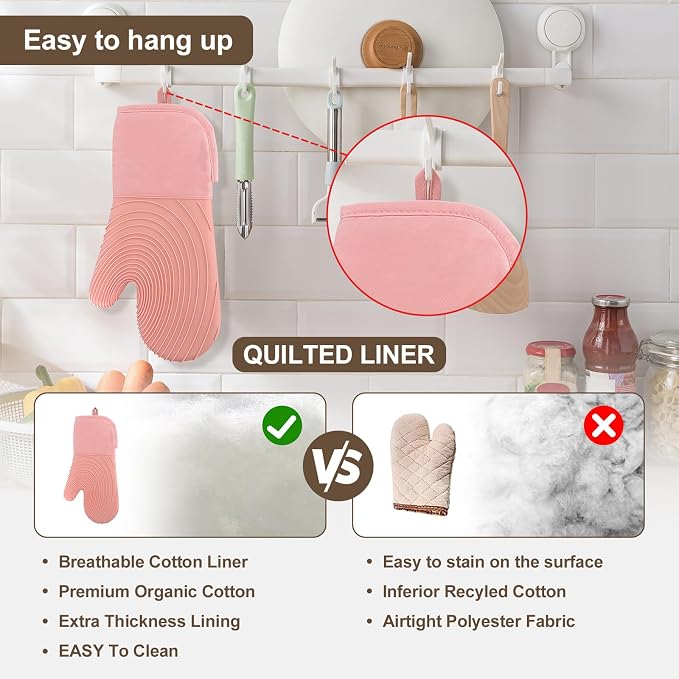 Silicone Oven Mitts-13.6 in Extended Oven Mitts Heat Resistant 500F, Oven Gloves - Image 6