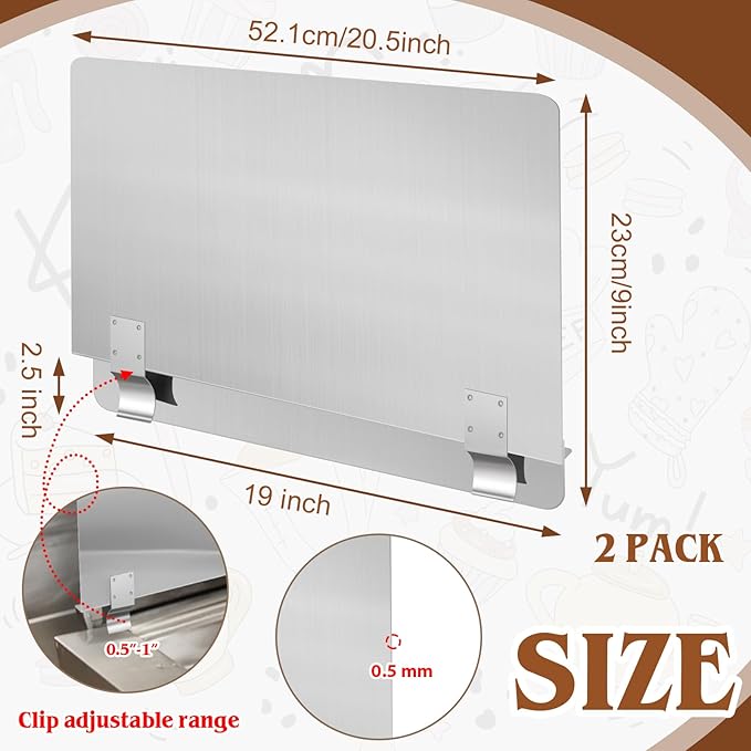 Ferraycle 2 Pack 20-1/2" W x 9" H 304 Stainless Steel Fryer Splash Guard - Image 2