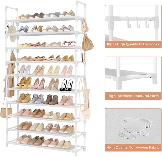 LANTEFUL Tall Shoe Rack 10 Tier Shoe Organizer Large Shoe Shelf - Image 4