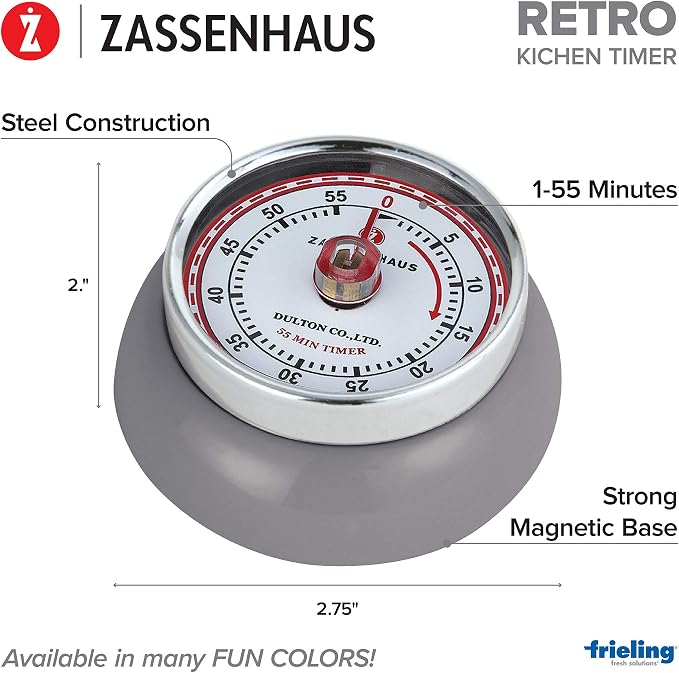 Zassenhaus Magnetic Retro 60 Minute Kitchen Timer, Cool Gray - Image 3