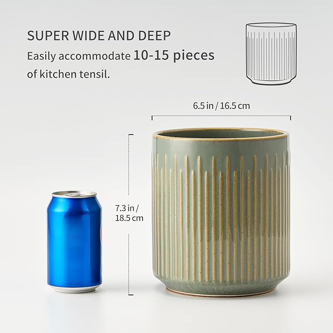 JIEMEI HOME Kitchen Utensil Holder, Ceramic Stable Utensil Crock - Image 4