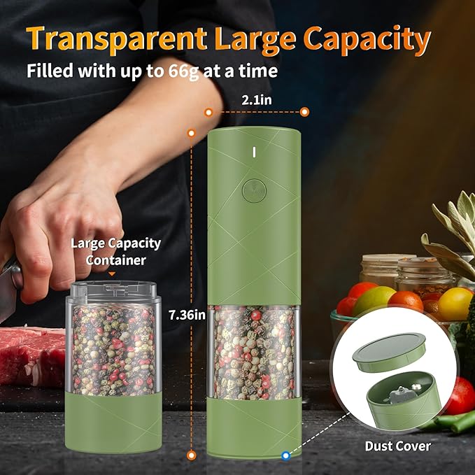2Pack Electric Salt and Pepper Grinder Set USB Rechargeable - Image 5