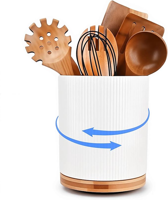 QUELIEN Utensil Holder, 360° Rotating Ceramic Kitchen Utensil Holder by QUELIEN