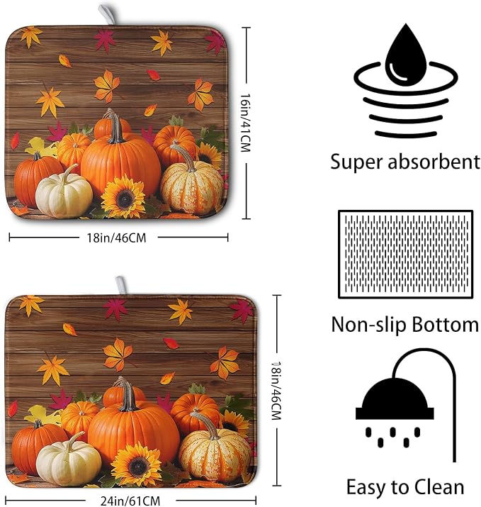 AutumnThanksgiving Pumpkin Dish Drying Mat - Image 2
