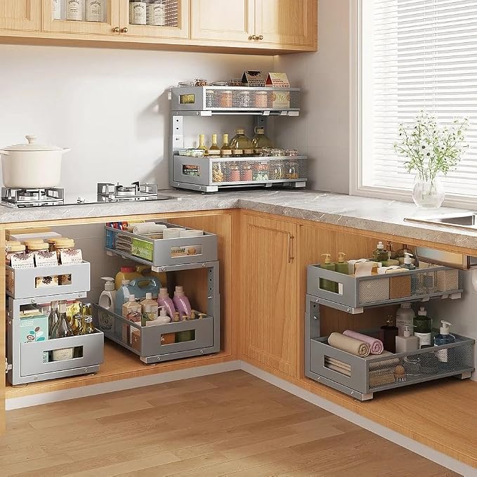 Under Sink Organizer, 2-Tier Dual Pull Out Cabinet Organizer Drawers - Image 9
