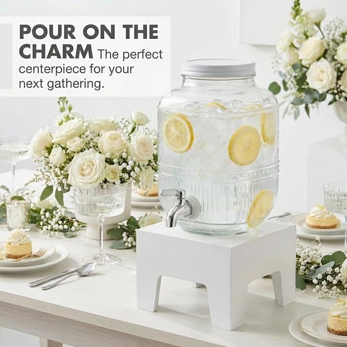 Beverage Dispenser 1 Gallon, Glass Drink Dispenser - Image 2