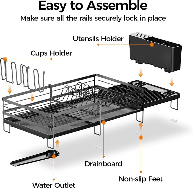 Delamu Stainless Steel Dish Drying Rack, Expandable Dish Drainer, Anti-Rust - Image 8