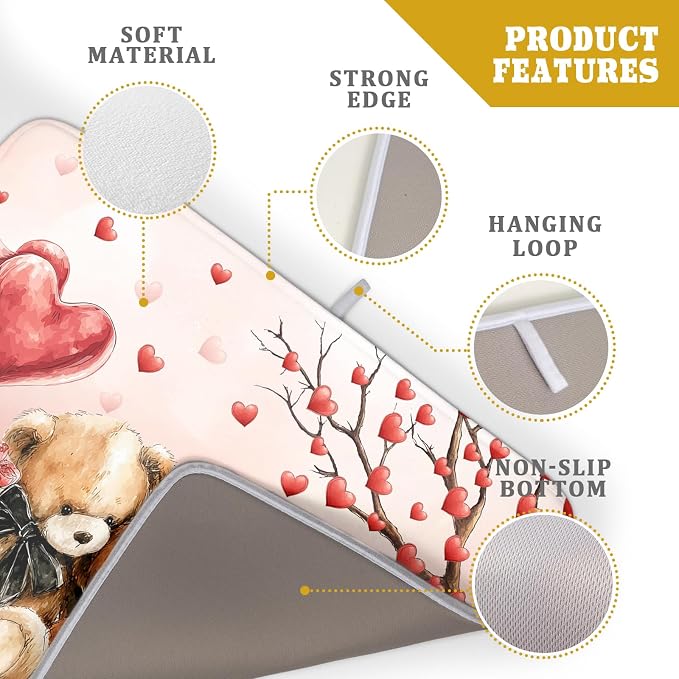 Holiday Microfiber Dish Drying Mat 18 X 24 in Valentines Day Bear Red - Image 4