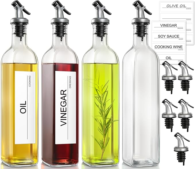 gmisun Olive Oil Dispenser for Kitchen, 4 Pack 17 fl oz Glass Oil Dispensers by GMISUN