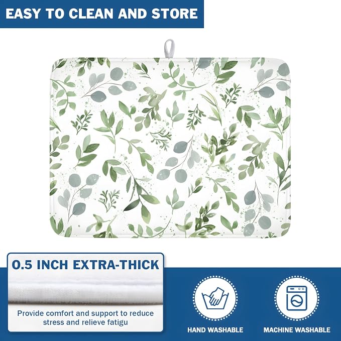 Spring Summer Sage Green Leaves Dish Drying Mat 16 x 18 Inch Spring Eucalyptus - Image 5