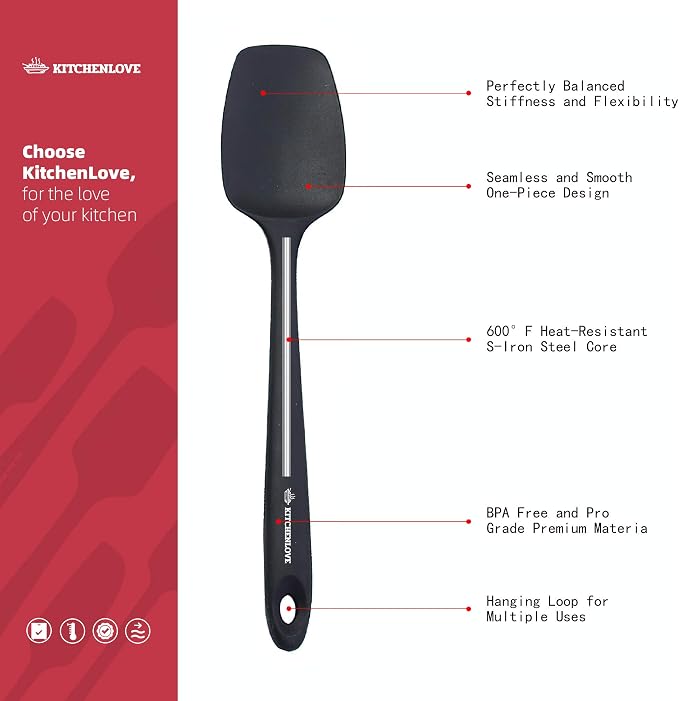 KITCHENLOVE Premium 600°F Heat Resistant 5 Piece Silicone Spatula Set - Image 3