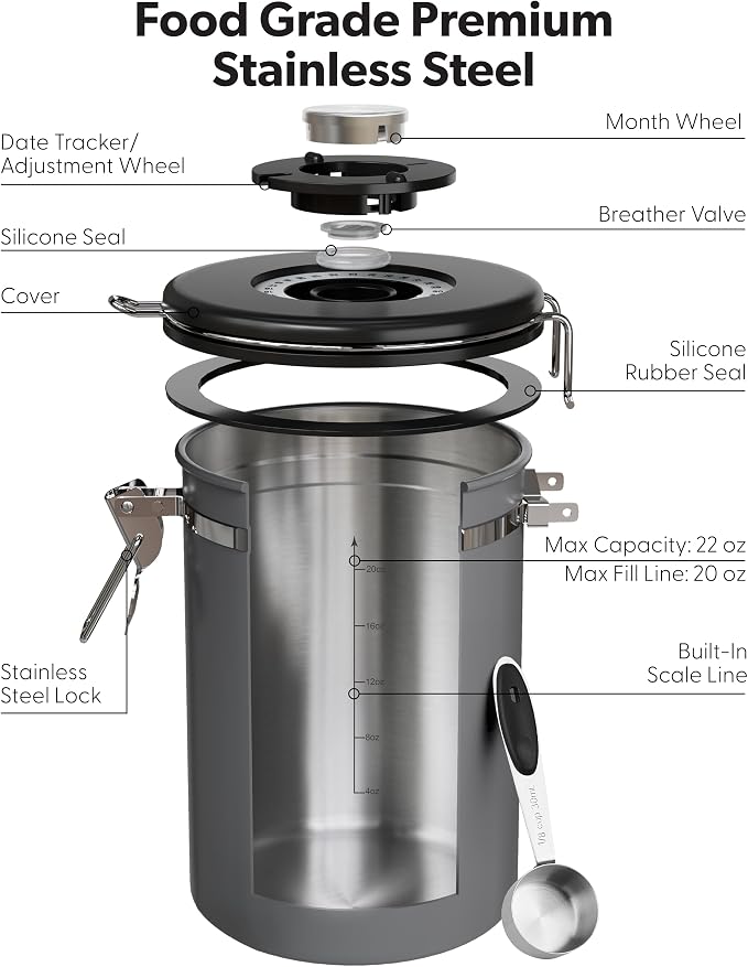 Veken Coffee Canister with Window, Airtight Stainless Steel Kitchen Food - Image 6