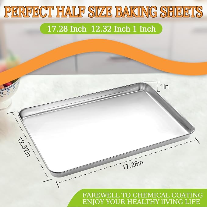 Half Sheet Pan of 2, CEKEE Stainless Steel Baking Sheet Pan Tray Cookie Sheet - Image 2