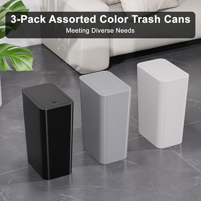 N. NETDOT 3 Pack 10L/2.6 Gal Bathroom Trash Can - Image 6