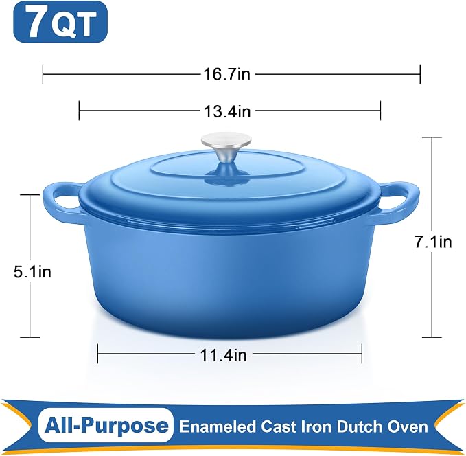 E-far 7QT Oval Dutch Oven Pot - Image 2