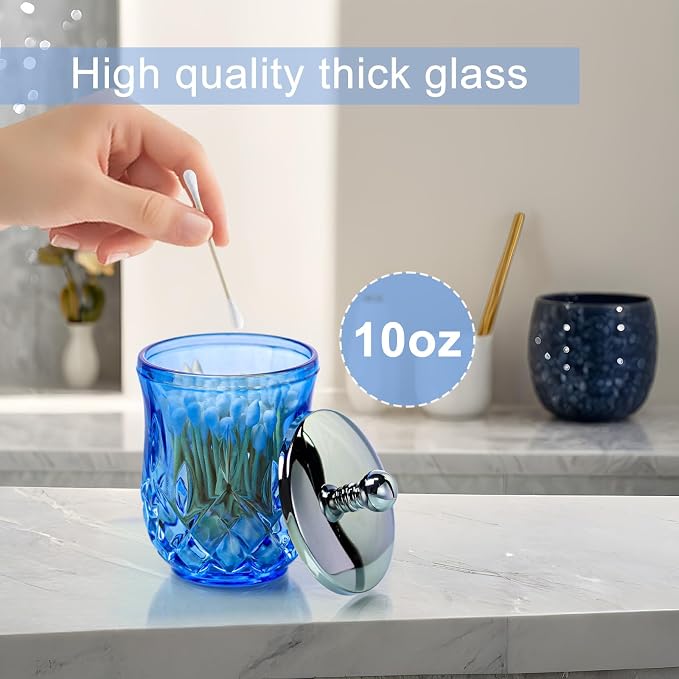 Qtip Holder, 10Oz Blue Glass Apothecary Jars - Image 3