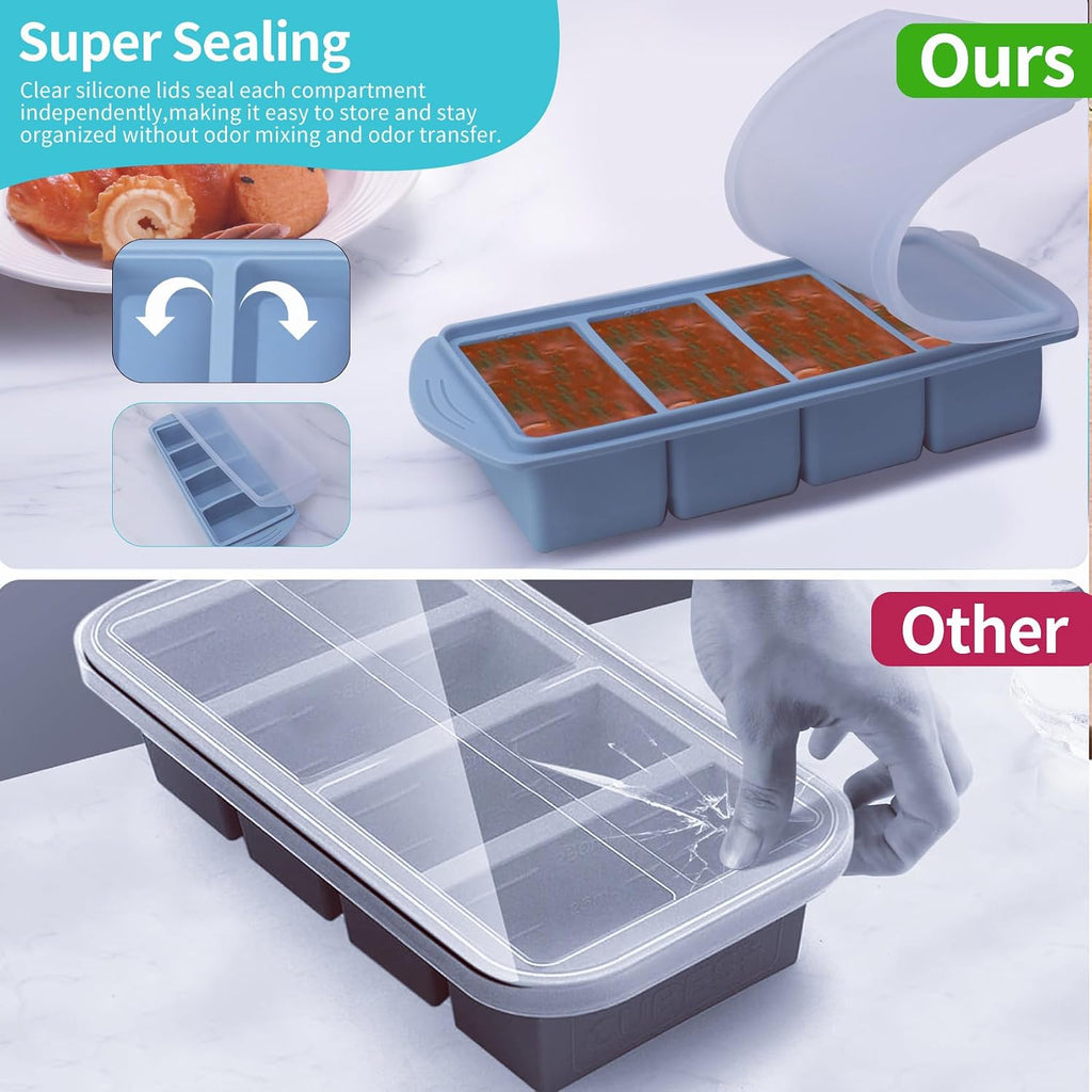 Silicone Freezer Molds Gift Set with 1 Tbsp,2 Tbsp, 1/2, and 1 Cup