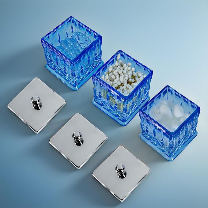 Qtip Holder, 15Oz Blue Glass Apothecary Jars - Image 7