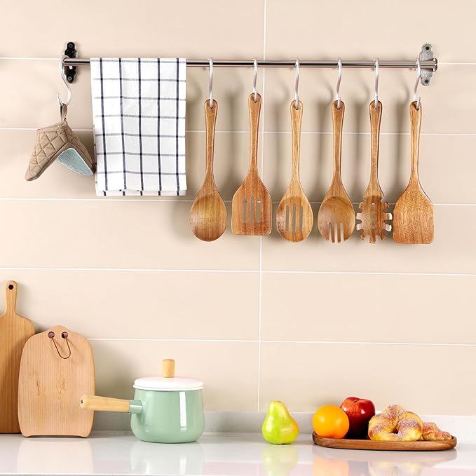 Wooden Cooking Utensils, 6 Pieces Natural Acacia Wooden Spoons - Image 5