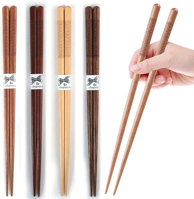 Reusable Chopsticks，GLAMFIELDS Japanese Natural Wooden 5 Pairs Hand-Carved - Image 4