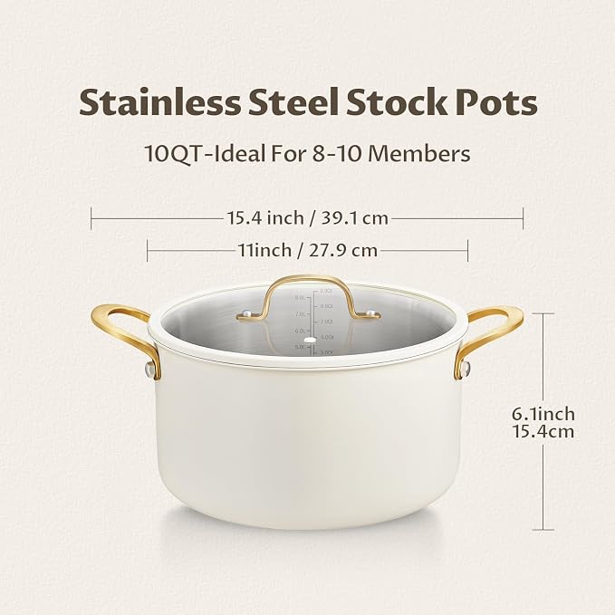 BEZIA 10 Quart Stainless Steel Stock Pot, Large Soup Pot, Casserole - Image 8