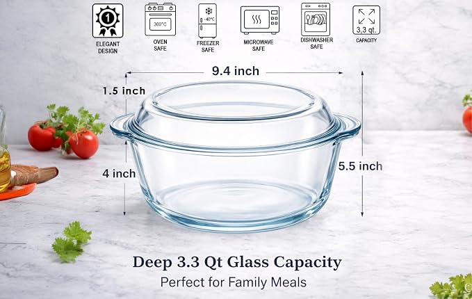 Ums 3.3 Quart Glass Casserole Dish - Image 2