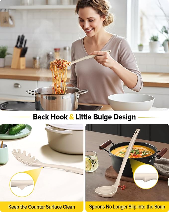 Silicone Pasta Fork and Soup Ladle Set, Heat Resistant Non Stick Kitchen - Image 4