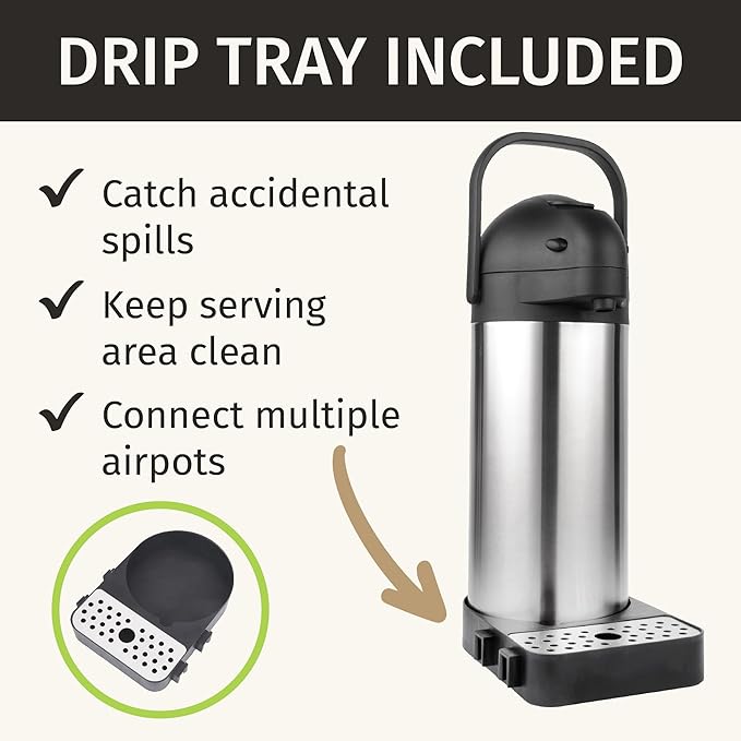Airpot Coffee Dispenser with Pump & Tray - 102oz/3L Coffee Carafe with Pump - - Image 4
