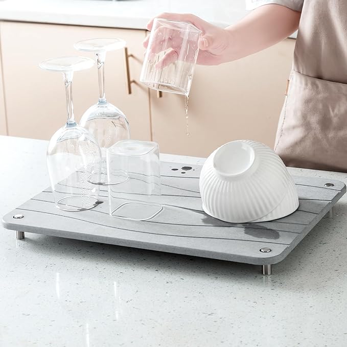 Stone Drying Mat for Kitchen Counter, Diatomaceous Dish Drying Mats Superb by PlentioLLC