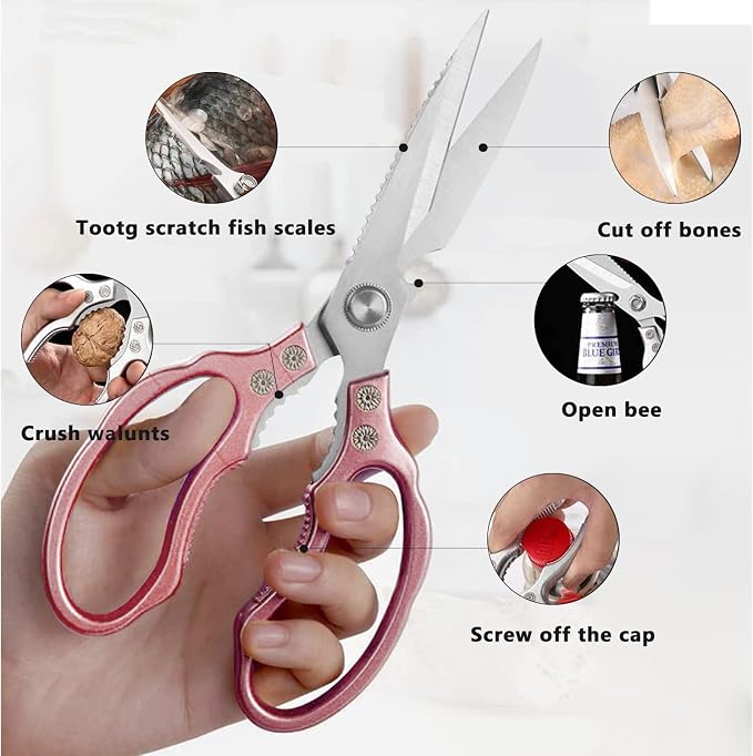 AWinjoy Kitchen Scissors, Heavy Duty Sharp Shears Dishwasher Safe, Rose Gold - Image 3