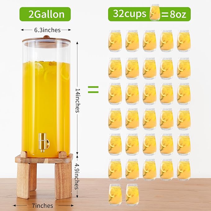 2 Gallon Large Drink Dispenser for Parties, Glass Beverage Dispenser - Image 2