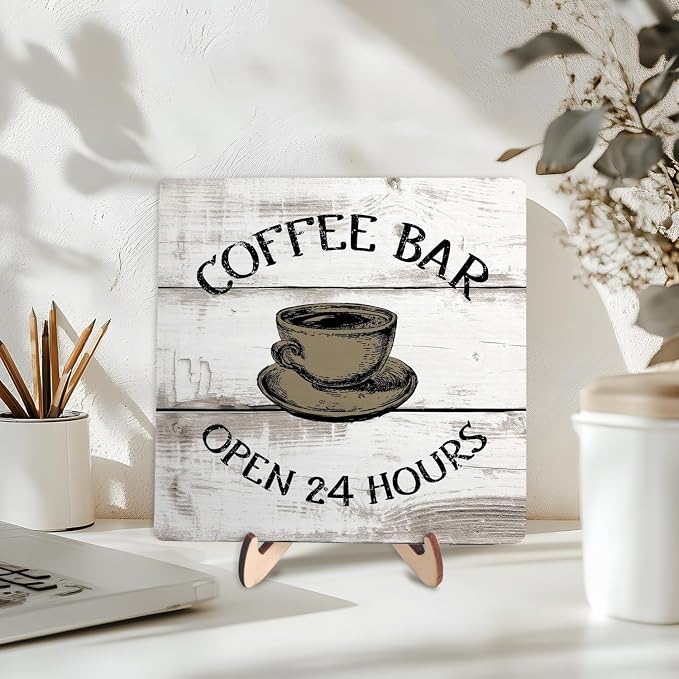 Coffee Bar Sign Plaque, Vintage Farmhouse Coffee Station Decor – 24 Hours Open - Image 5